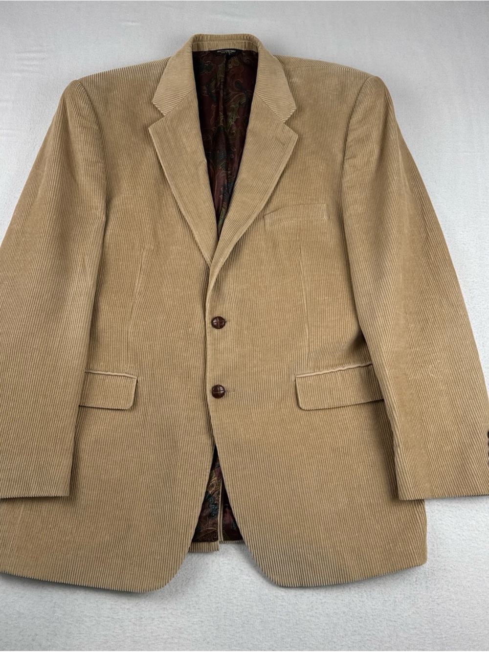 Lauren Ralph Lauren Men Corduroy Blazer Tan 44L Paisley Lined Jacket Wood Button